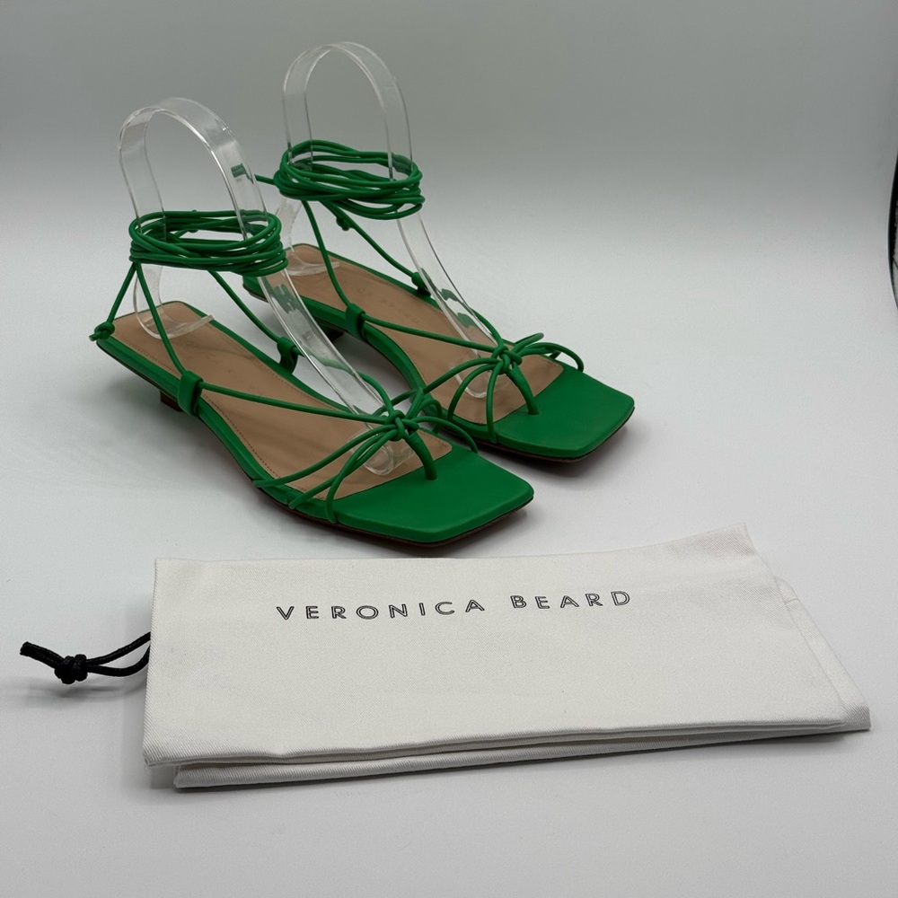 Veronica Beard Jungle Green Foley Heel Tie Sandals Size 6M - Picture 2 of 16